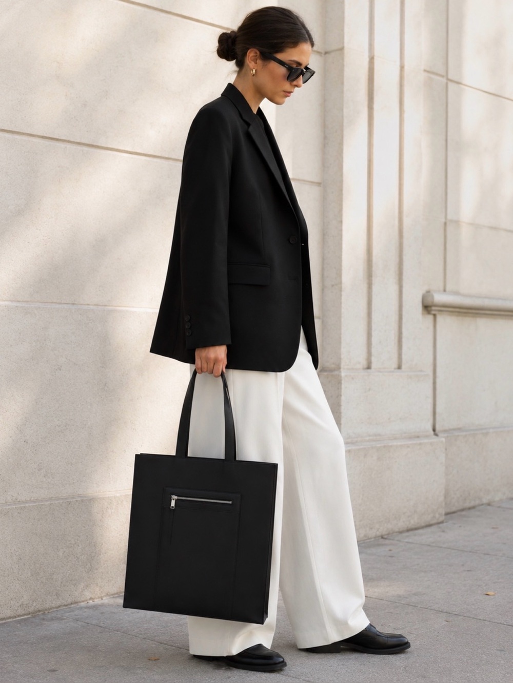 ZARA Black Structured Tote Bag Minimalist Monochrome Unisex Work Laptop Shopper